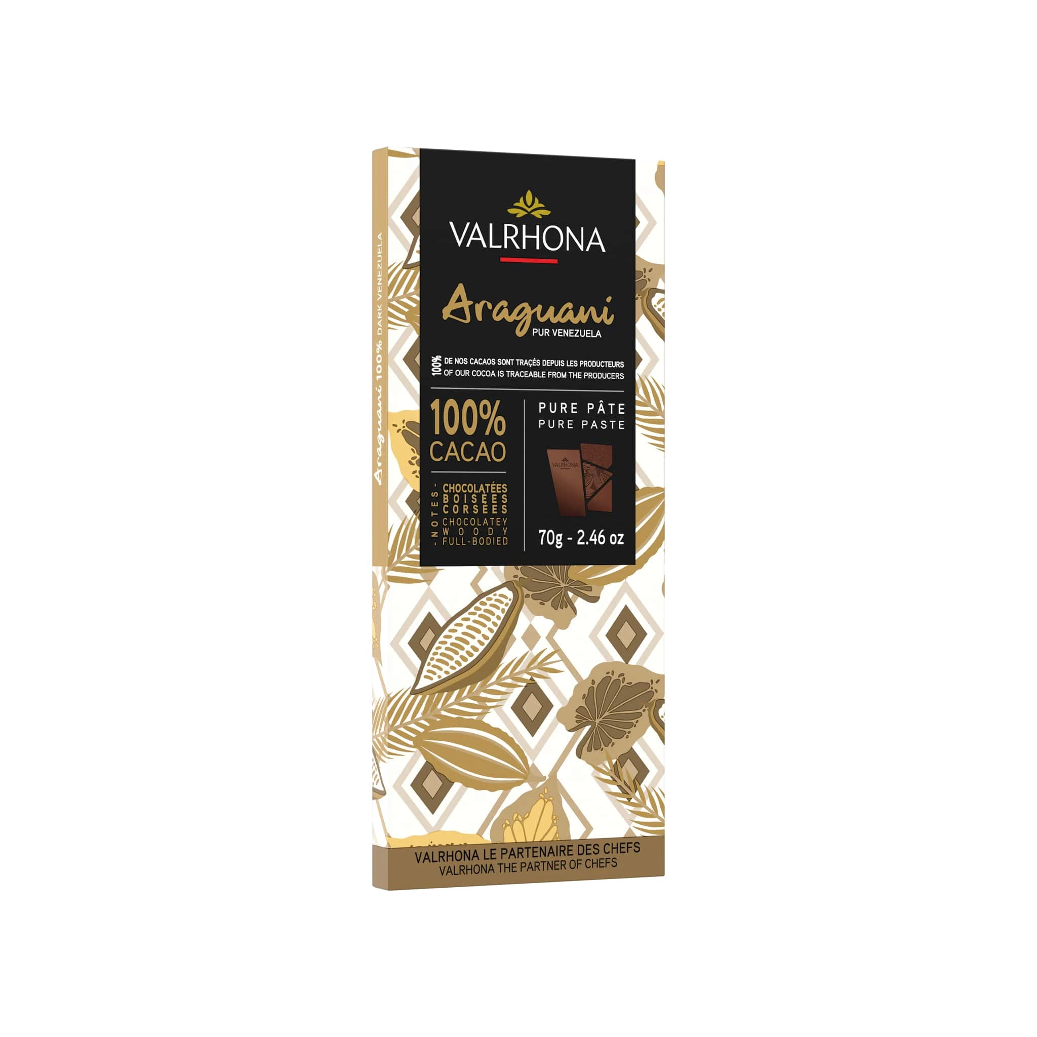 Ingredienti Valrhona Araguani 100% Cioccolato Scuro Bar 70g 3 Ingredienti Valrhona Araguani 100% Cioccolato Scuro Bar 70g