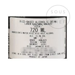 Ozeki Karatamba Sake 720ml Ingredienti -Negozio al dettaglio stagionatura BB0041 Ozeki Karatamba Sake 1