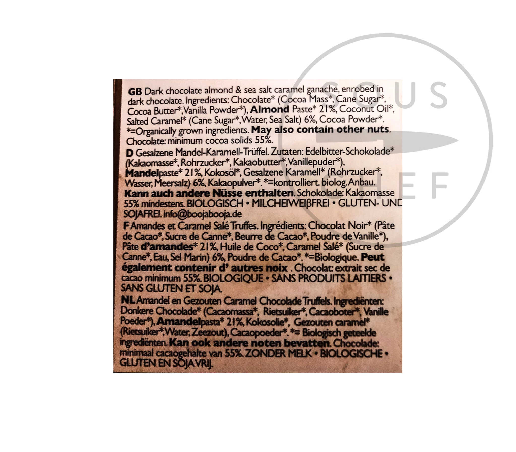 Booja Booja Mandorla Salata Caramello Tartufi 92g Ingredienti 5 Booja Booja Mandorla Salata Caramello Tartufi 92g Ingredienti - immagine 3