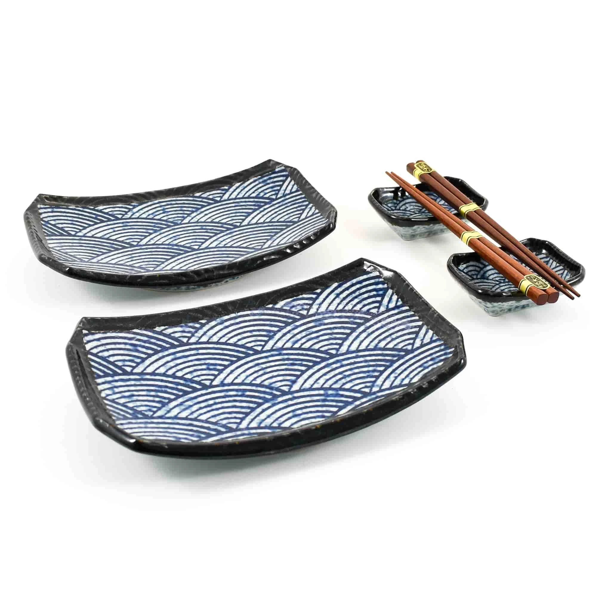 Kiji Stoneware & Ceramics Kiji Stoneware & Ceramica Da Tavola Blue Wave Sushi Serving Set 3 Kiji Stoneware & Ceramics Kiji Stoneware & Ceramica Da Tavola Blue Wave Sushi Serving Set