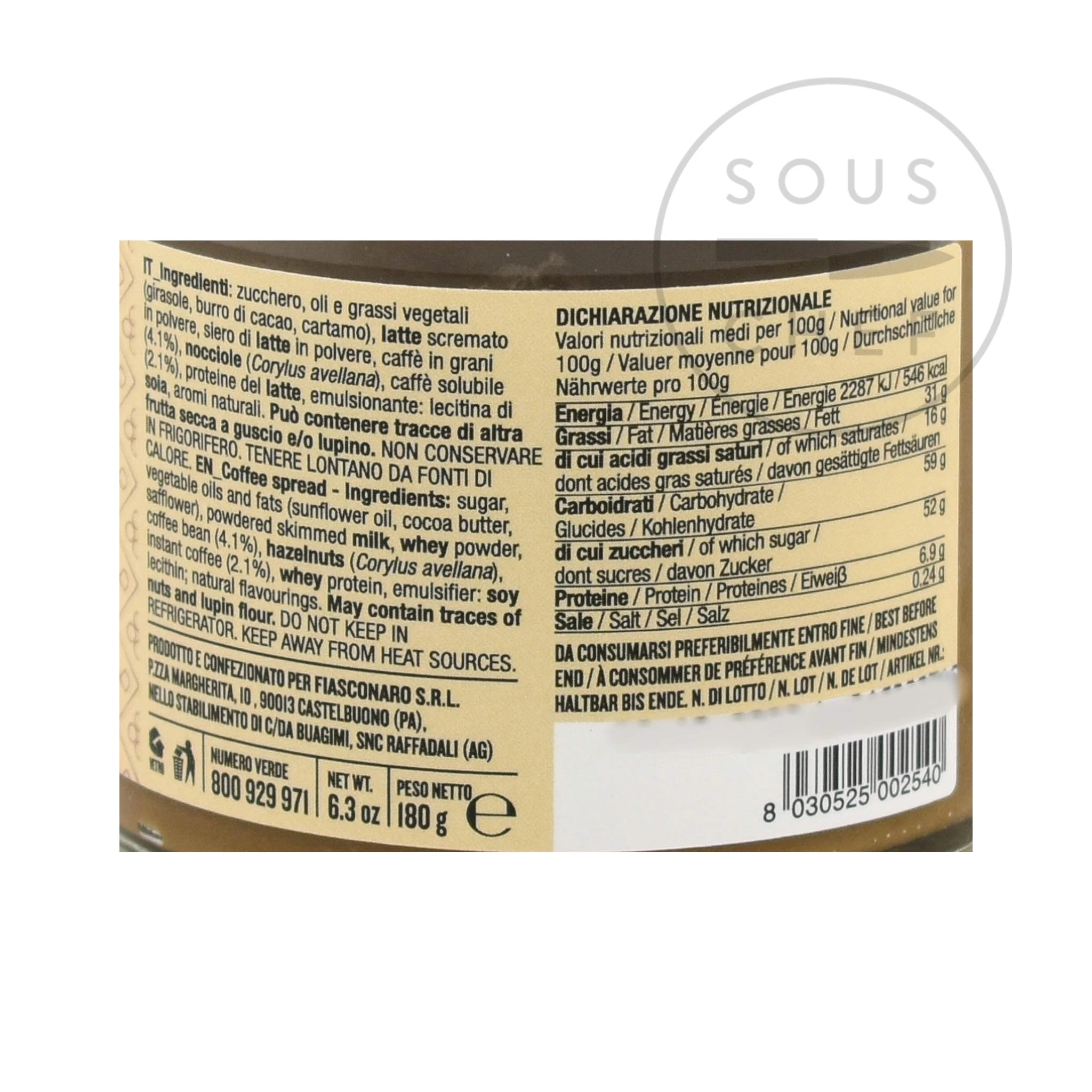 Fiasconaro Crema Di Caffè 180g Ingredienti 4 Fiasconaro Crema Di Caffè 180g Ingredienti - immagine 2