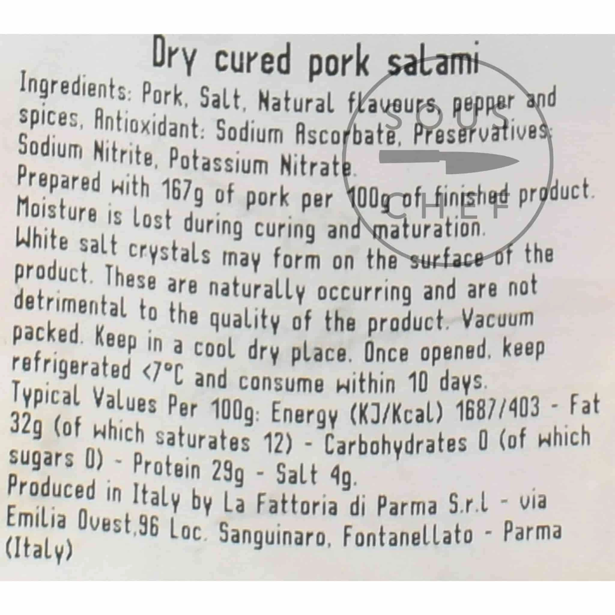La Fattoria Di Parma Salami Felino IGP Riserva 290g Ingredienti 4 La Fattoria Di Parma Salami Felino IGP Riserva 290g Ingredienti - immagine 2