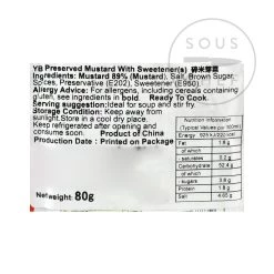 Sichuan Famous Brand Sichuan Famoso Marca Ingredienti Ya Cai - Sichuan Conservato Senape Verde 5 X 80g 9 Sichuan Famous Brand Sichuan Famoso Marca Ingredienti Ya Cai - Sichuan Conservato Senape Verde 5 X 80g -Negozio al dettaglio stagionatura ID1077 Ya Cai Sichuan Preserved Mustard Greens nutrition 208f3009 8f5f 4fb6 ab1e cfa7b891b073