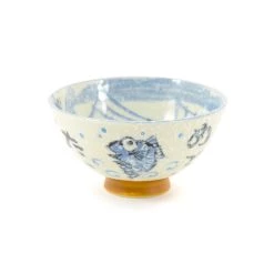 Kiji Stoneware & Ceramics Kiji Stoneware & Ceramica Rice Bowl Con Blue Fish -Negozio al dettaglio stagionatura JA0109 Rice Bowl With Blue Fish