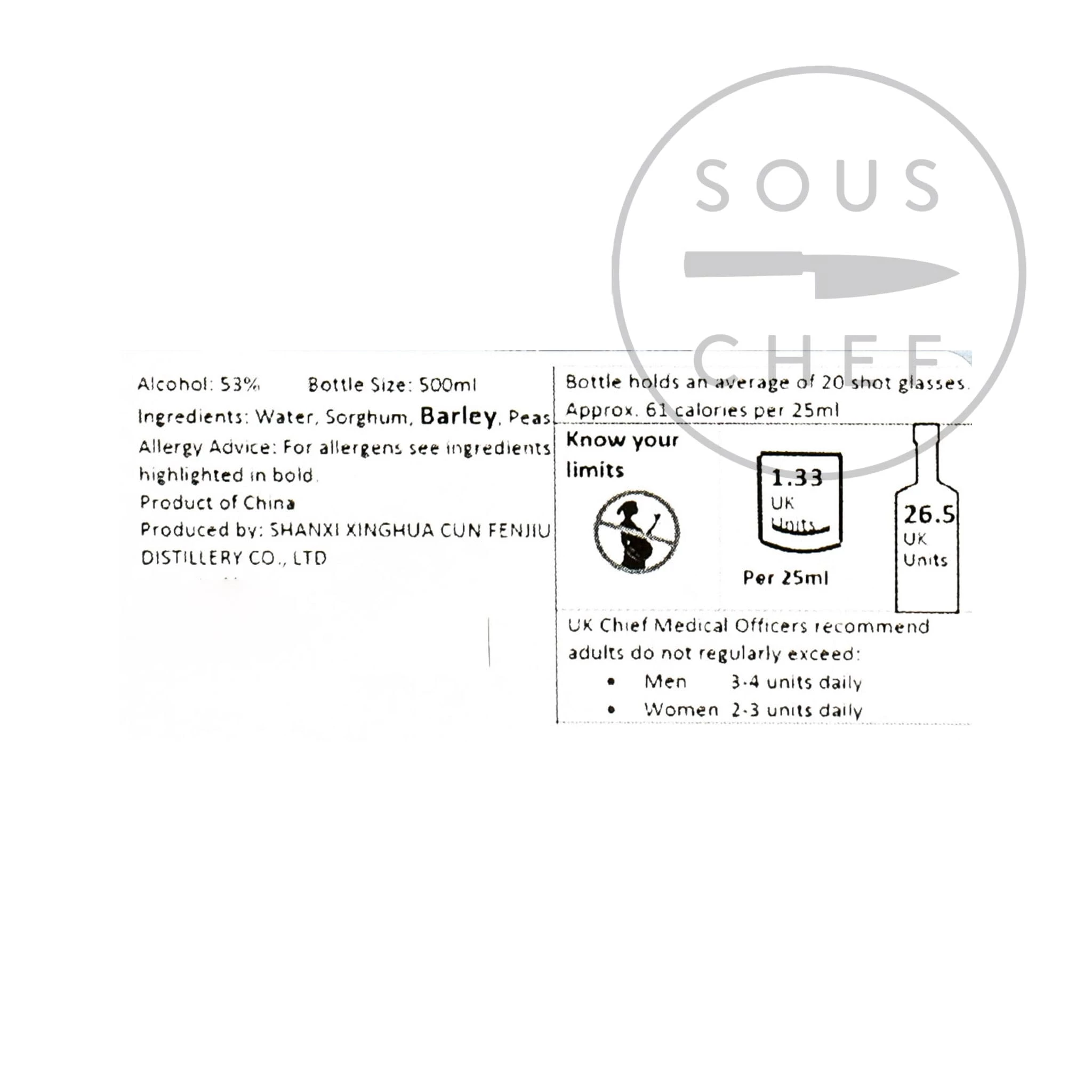 XingHuaCun Fen Chiew - 30yrs 53% Ingredienti 4 XingHuaCun Fen Chiew - 30yrs 53% Ingredienti - immagine 2