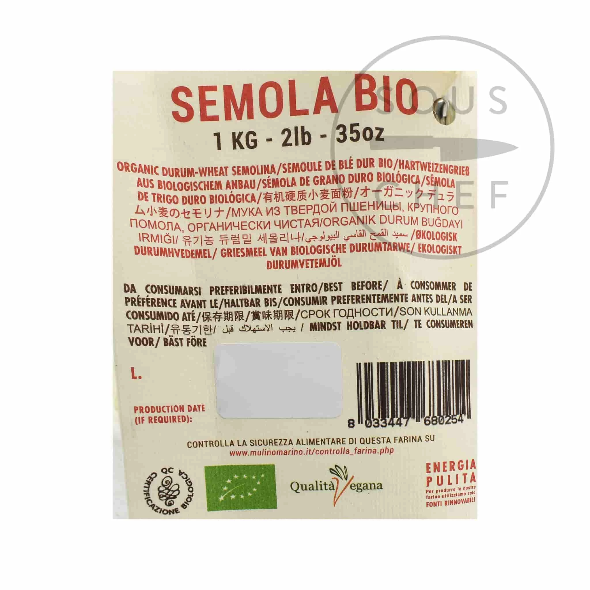 Mulino Marino Biologico Semola Di Grano Duro Farina Di Grano 1kg Ingredienti 5 Mulino Marino Biologico Semola Di Grano Duro Farina Di Grano 1kg Ingredienti - immagine 3