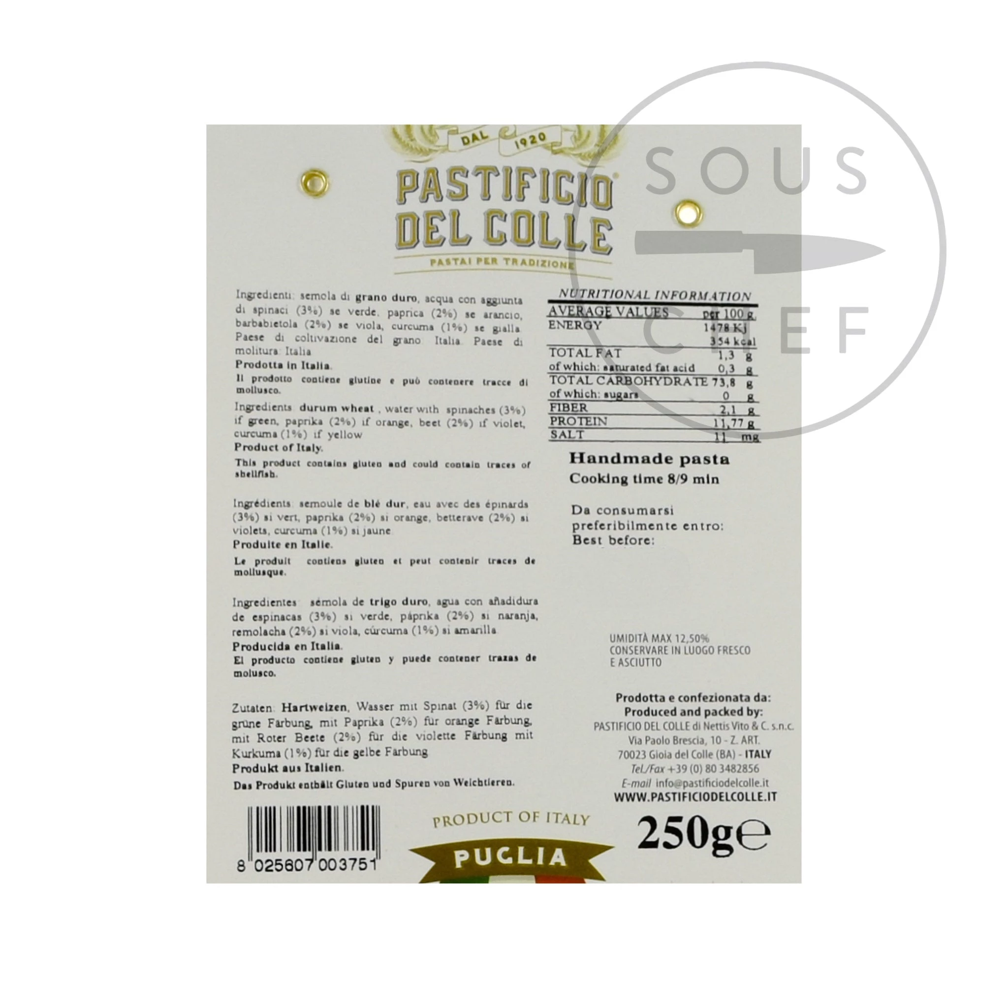 Ingredienti Pastificio Del Colle Arcobaleno A Righe Lingua 250g 6 Ingredienti Pastificio Del Colle Arcobaleno A Righe Lingua 250g - immagine 4