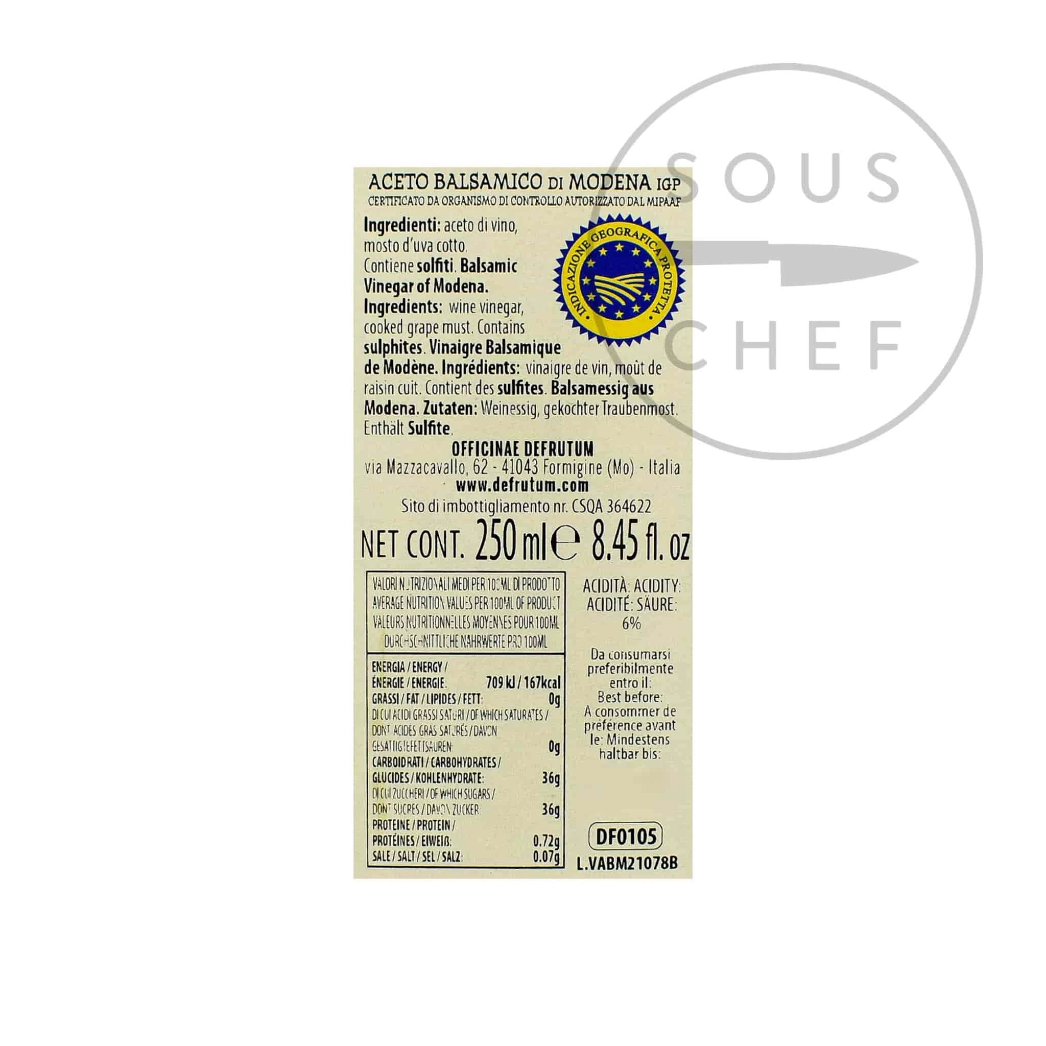 Ingredienti Aceto Balsamico Defrutum IGP 4 Yr Invecchiato - 2 Corone 250ml 4 Ingredienti Aceto Balsamico Defrutum IGP 4 Yr Invecchiato - 2 Corone 250ml - immagine 2