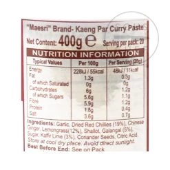 Ingredienti Mae Sri Thai Jungle Pasta Di Curry - Kaeng Par 400g -Negozio al dettaglio stagionatura MI0028 MaeSriThaiJungleCurryPaste KaengPar 1
