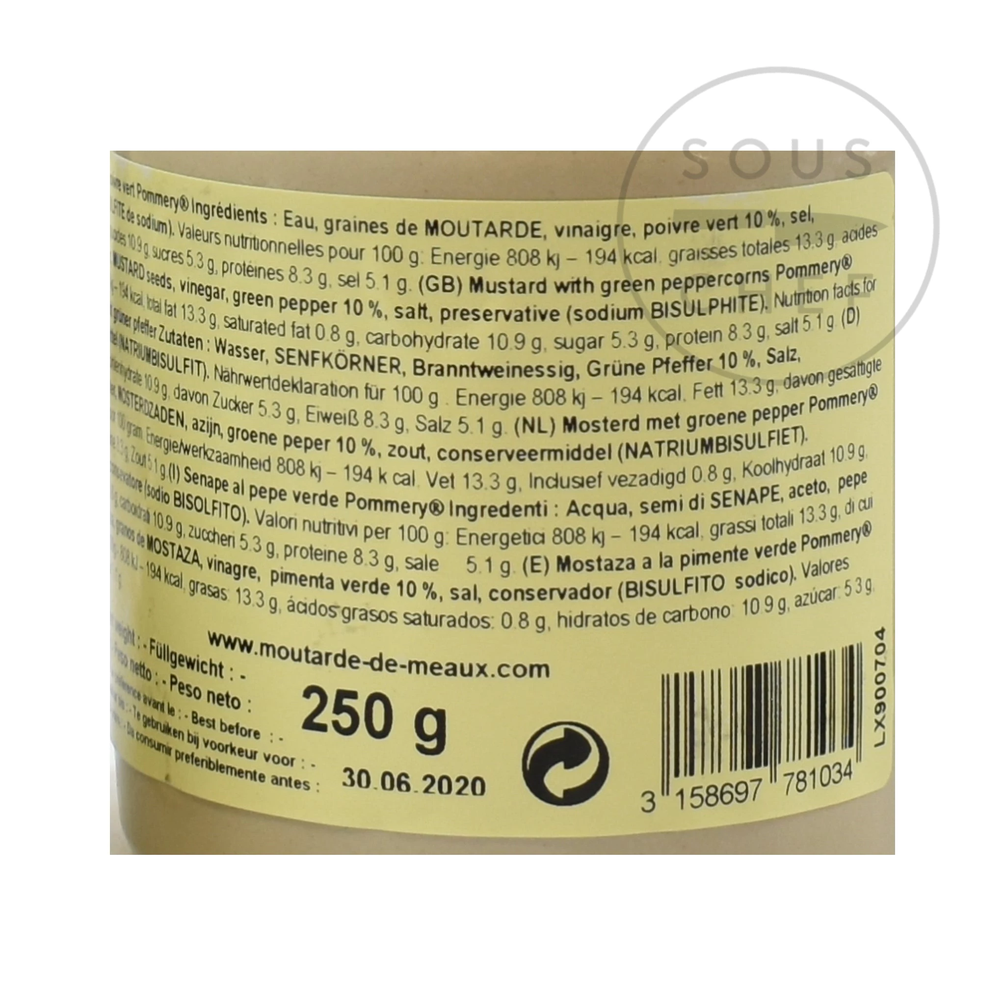 Ingredienti Pommery Green Peppercorn Mostarda 250g 4 Ingredienti Pommery Green Peppercorn Mostarda 250g - immagine 2