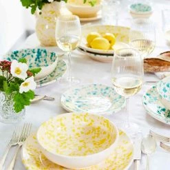 Puglia Handmade Puglia Aquamarine Splatter Piatto Da Pranzo 27cm -Negozio al dettaglio stagionatura ProductPageimageryyellowandturquoise 1 sq bc2417f6 2c77 4e26 8e30 9306c2b29ffc