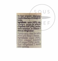 Terre Exotique Espelette Pepper Jelly 90g Ingredienti 7 Terre Exotique Espelette Pepper Jelly 90g Ingredienti -Negozio al dettaglio stagionatura TE1099 TerreExotiqueEspelettePepperJelly90g nutrition