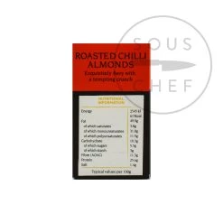 Zaytoun Chilli Mandorle Arrosto 140g Ingredienti -Negozio al dettaglio stagionatura ZA0011 ZaytounRoastedChilliAlmonds140g nutrition