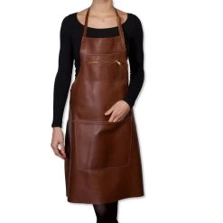 Dutchdeluxes Olandesedeluxes Cerniera In Pelle Grembiule In Classico Brown Pentola -Negozio al dettaglio stagionatura dutch deluxes leather zipper apron classic brown model