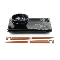 Kiji Stoneware & Ceramics Kiji Stoneware & Ceramica Kuro Hana Sushi Set Di Servizio -Negozio al dettaglio stagionatura kuro hana sushi swerving set side