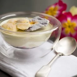 Portuguese Tableware Stoviglie Portoghese Piccolo Doppio Muro Vassoio Di Vetro X 6 120ml Vassoio -Negozio al dettaglio stagionatura matcha mousse cherry jam crystallised flowers